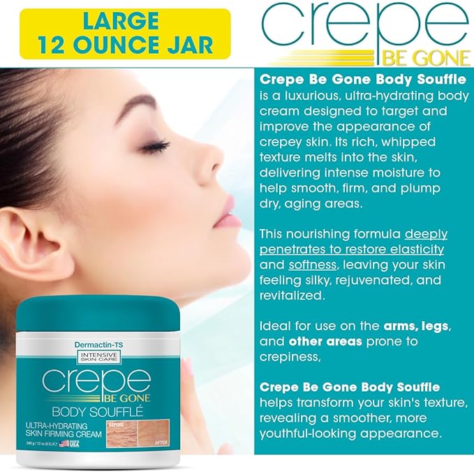 Crepe Be Gone Body Souffle Classic - Large 12 ounce - Ultra Hydrating Crepe Skin Firming Cream for Neck,Chest, Arms & Legs-FemmiqueWomen
