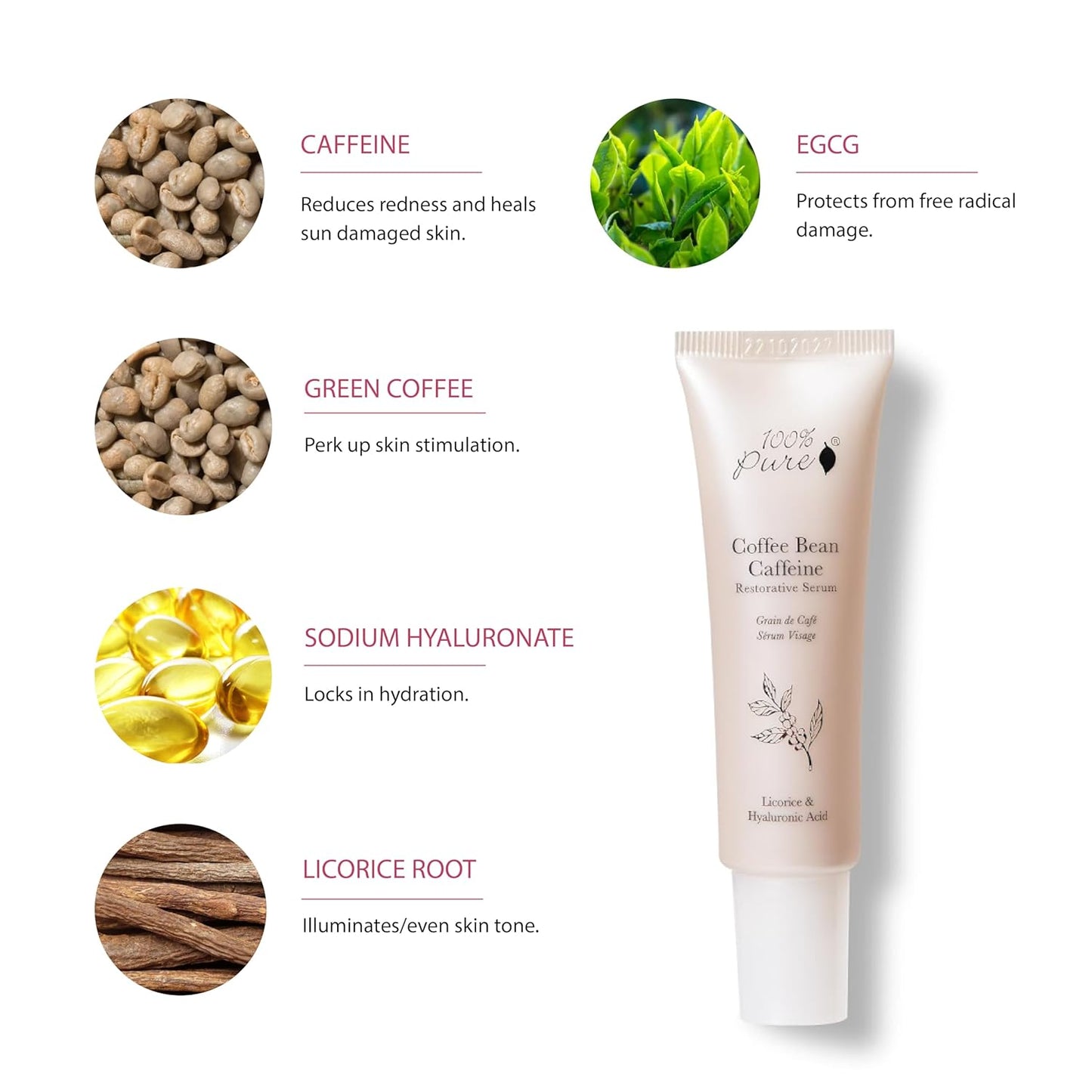 100% PURE Coffee Bean Face Serum EGCG, Licorice Root & Hyaluronic Acid Drops - Tighten, Brighten & Protect Daily Liquid Caffeine For Faded Skin - Ultimate Glow Skincare for Women & Men - 1 fl oz-FemmiqueWomen