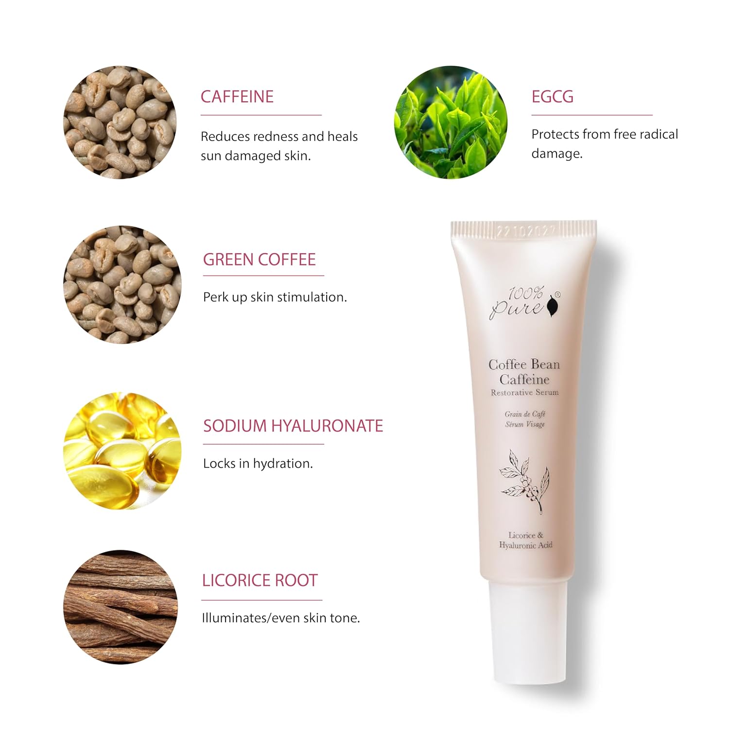 100% PURE Coffee Bean Face Serum EGCG, Licorice Root & Hyaluronic Acid Drops - Tighten, Brighten & Protect Daily Liquid Caffeine For Faded Skin - Ultimate Glow Skincare for Women & Men - 1 fl oz-FemmiqueWomen