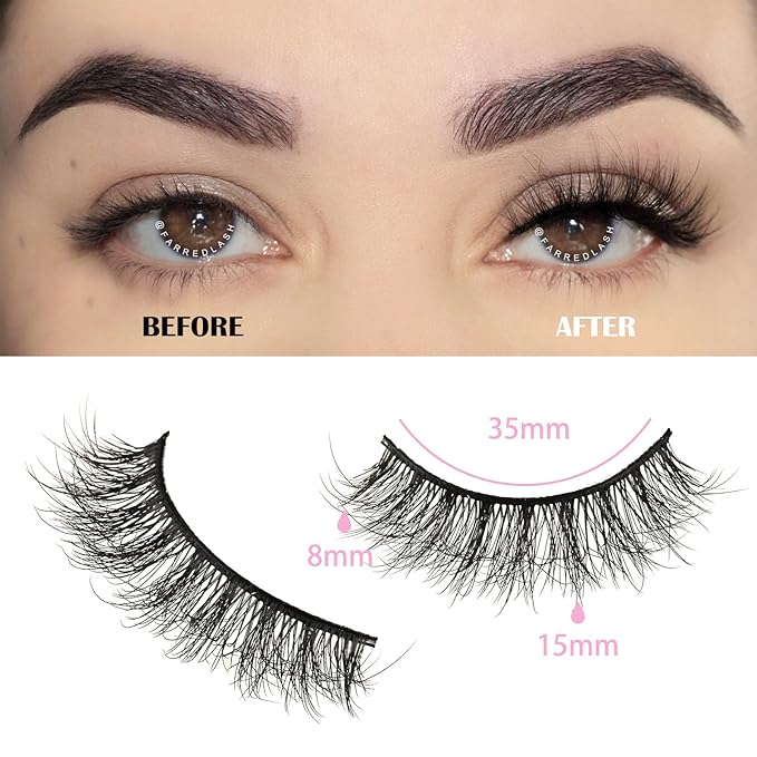 FARRED Natural Lashes Short Eyelashes Wispy False Mink Lash Pack 14 Pair Natural Look Fluffy Doll Eyelash Small Fake Strip Lashes Full Pestañas Sets for MUA and Beginners Daily Makeup (F5 | 8-15mm)-FemmiqueWomen