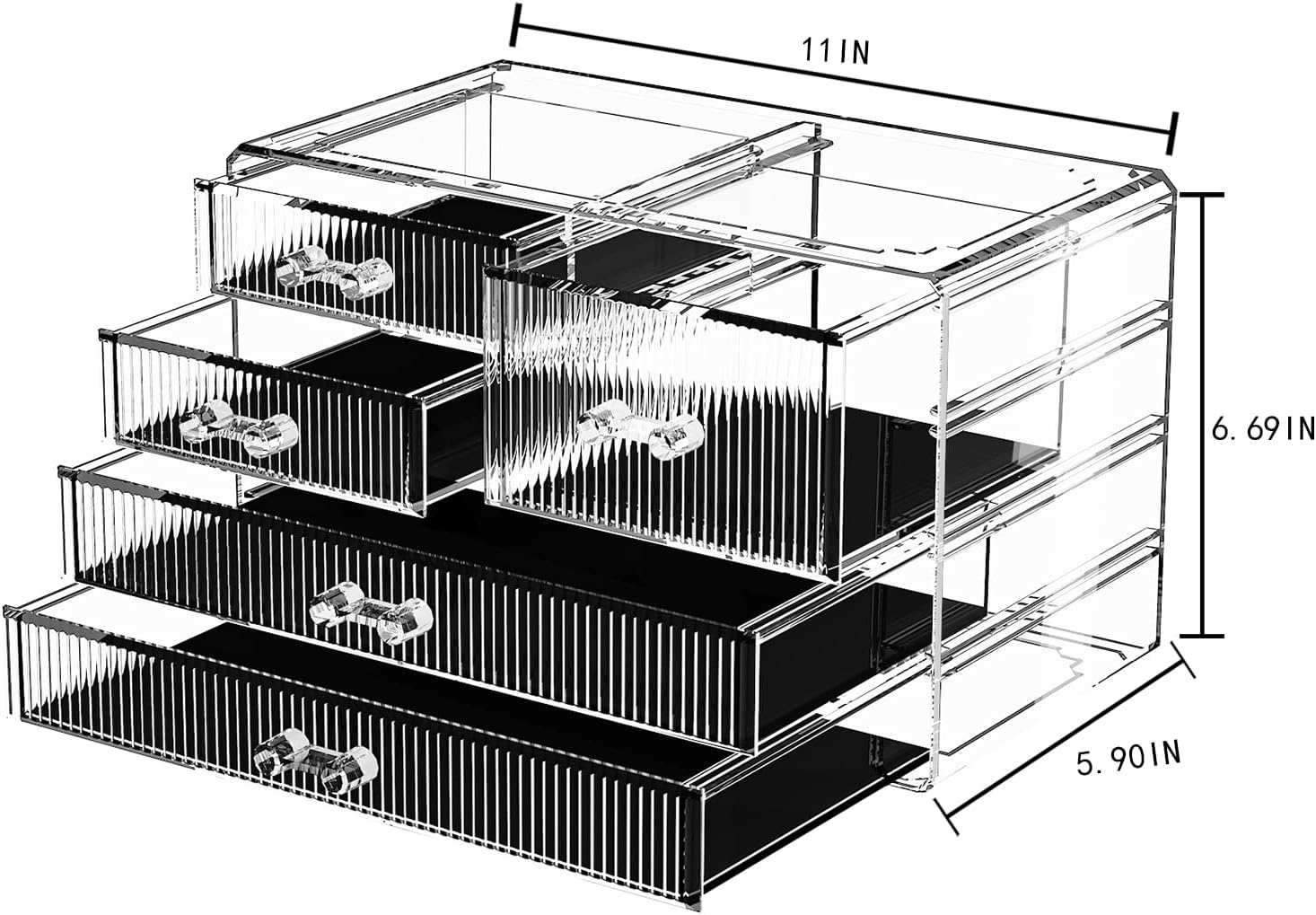 ZHIAI Stackable Storage Drawers, Acrylic Bathroom Counter Organizer Clear Makeup Organizers for Vanity, Kitchen Cabinets, Bathroom, Undersink, Home Organization and Storage (5 Drawers, Pattern E)-FemmiqueWomen
