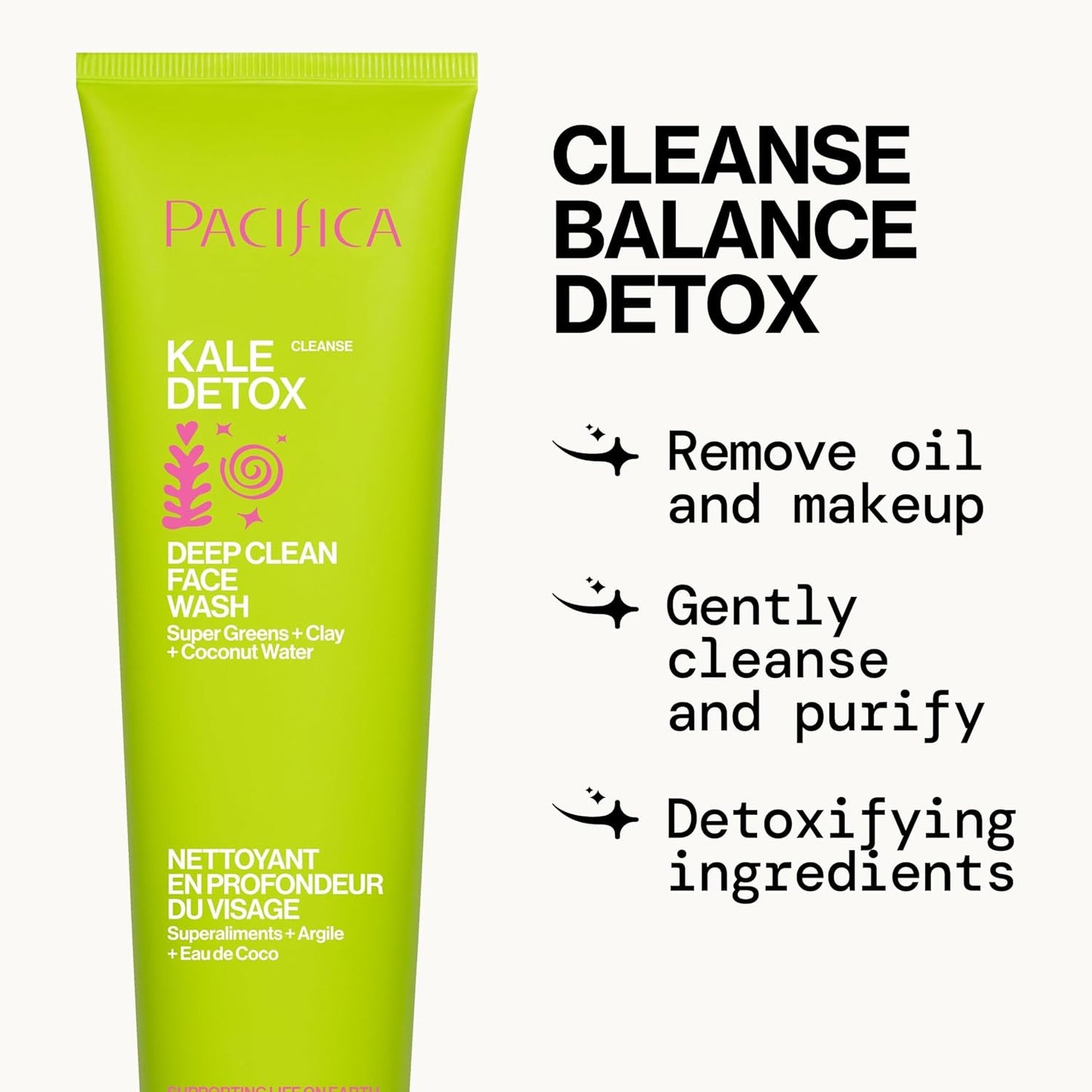 Pacifica Kale Detox Face Wash for Oily & Acne-Prone Skin, Deep Cleansing Facial Cleanser & Makeup Remover with Super Greens Kale, Seaweed & Clay, 5 fl oz –Clean Beauty, Vegan & Cruelty-Free-FemmiqueWomen