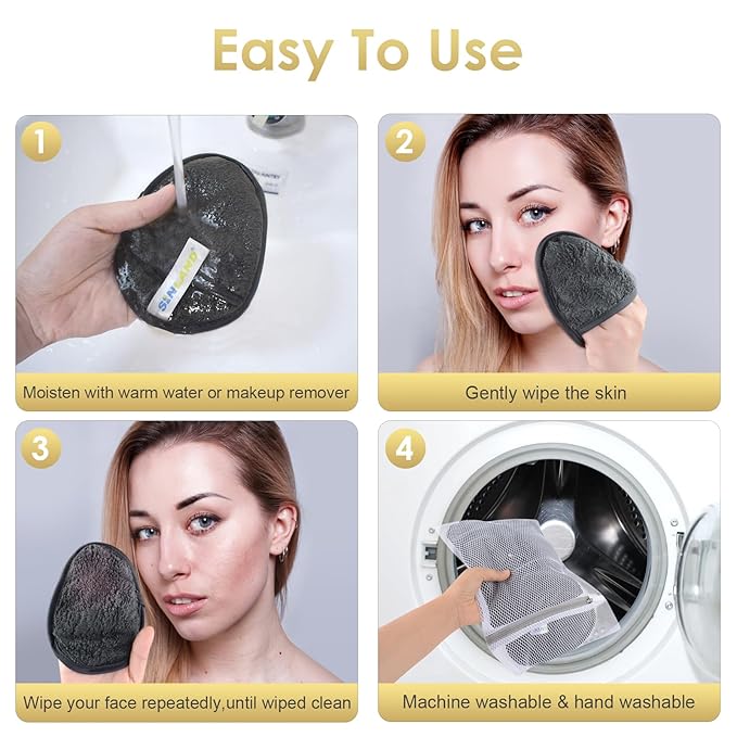 SINLAND Reusable Makeup Remover Pads For Face,Eye,Lips Microfiber Gentle Facial Cleansing Cloths for All Skin Types Friendly for Makeup Remover With Laundry Bag 5.1inchx3.93inch Grey Pack of 6-FemmiqueWomen