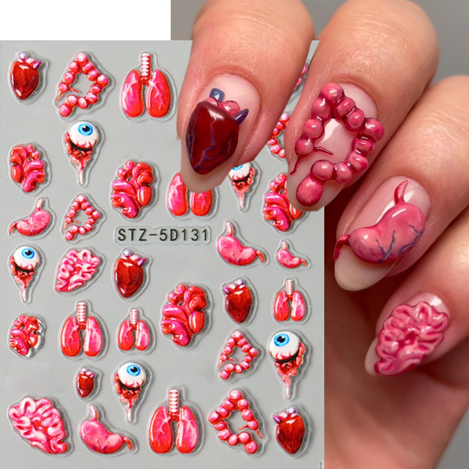 2 Sheets Halloween Horror Nail Art Stickers 5D Embossed Blood Eyes Wounds Pattern Nail Stickers Gothic Horror Day of Death Design Nail Sticker for Women Holiday DIY Manicure Decoration-FemmiqueWomen