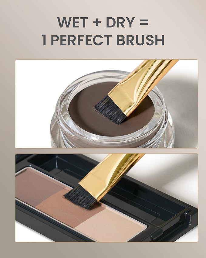 Desert Oak Series MicroBlade Angled Brow Brush - 11mm Ultra-Fine Nylon Bristles for 1mm Hair Strokes, Pomade/Gel/Powder Application, Bubinga & Brass (CM 190)-FemmiqueWomen