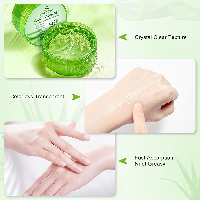 3-Pack Pure Aloe Vera Gel for Face & Body, 98% Pure Aloe Vera Gel for Skin, Scalp, & Hair, Soothing Aloe Face Moisturizer, Multipurpose Skin Care（30oz）-FemmiqueWomen
