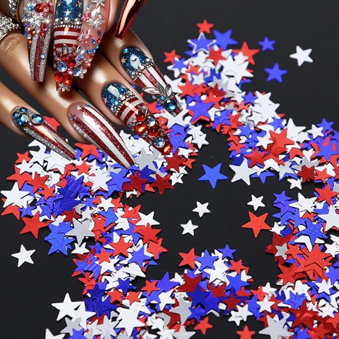 12 Grid July 4th Nail Art Glitter Sequins Independence Day Star Nail Decal Gold Glitter Flakes for Women-FemmiqueWomen