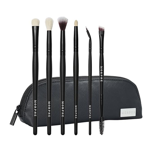Morphe Eye Stunners Brush Set - 6 Piece Eyeshadow Brush Set - Lining, Blending & Angled Eyeshadow Brushes - Made with Natural & Synthetic Bristles and Includes Makeup Brush Case (6 Count)-FemmiqueWomen