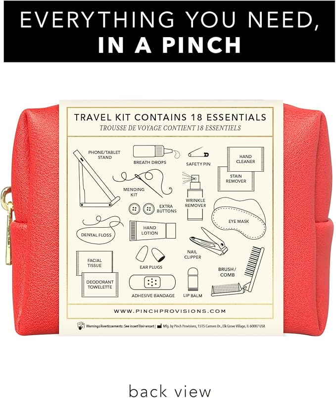 Pinch Provisions Travel Kit, includes 18 Must-Have Emergency Essential Items for Travelling, Ideal Road Trip or Airport Gift for Friends, Family & Peers, Portable Pouch-FemmiqueWomen