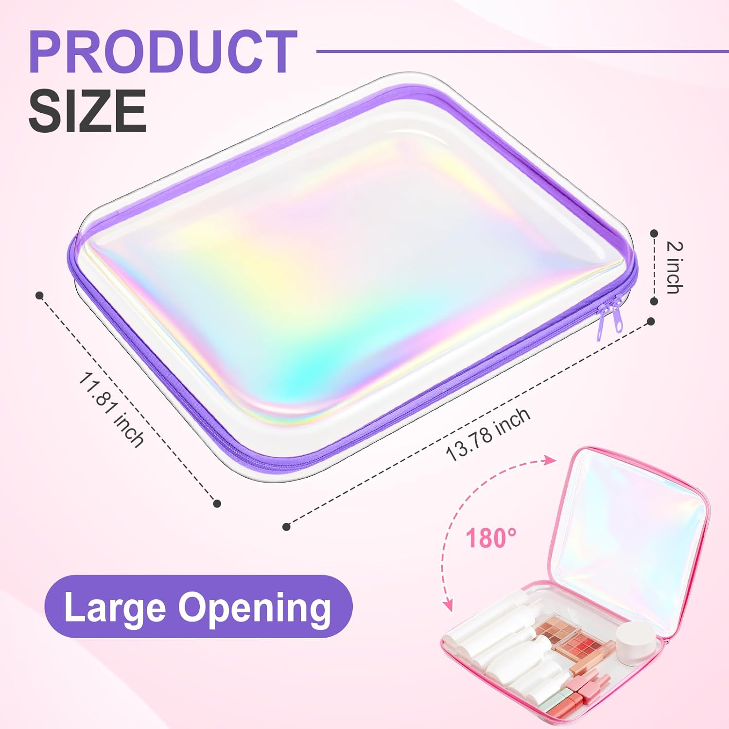 Hoolerry 3 Pcs Clear Hard Zipper Case Plastic Pouch Transparent Hard Case Clear Makeup Bag Portable Travel Organizer Bin for Cosmetics, Building Blocks, Puzzles(Laser,L)-FemmiqueWomen