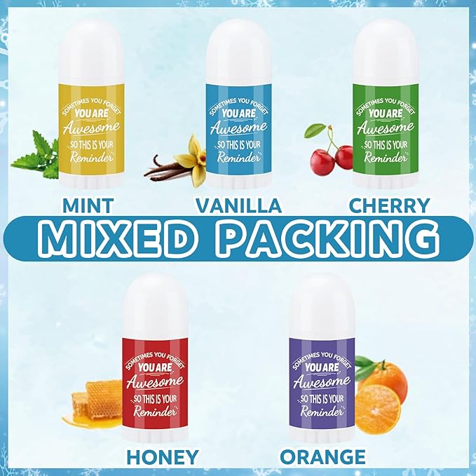 25 Pcs Thank You Gifts Mini Lip Balm Bulk Gifts for Coworkers Inspirational Appreciation Gifts Natural Ingredients Dry Chapped Lip Care Products for Employee Women Teacher, Assorted Flavors-FemmiqueWomen