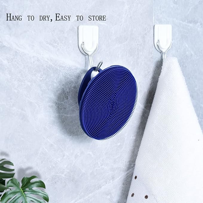 INNERNEED Silicone Face Exfoliating Brush Manual Handheld Facial Cleansing Scrubber Blackhead Remover, Food-Grade Soft Bristle (Dark Blue+Gray)-FemmiqueWomen