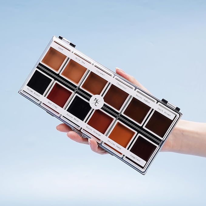 12 Color Dark Flesh Tone Alcohol Activated Makeup Palette for Special Effects - Waterproof Dark Flesh Tone Makeup for Professional Makeup Artists-FemmiqueWomen