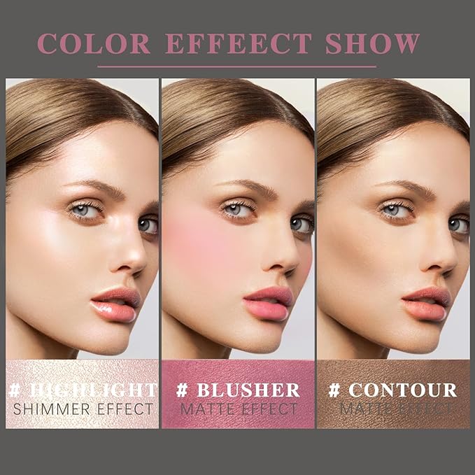 3 Pcs Cream Blush Contour Highlighter Stick for Cheeks Eyes Lips Lightweight Dewy Finish Blush Stick Waterproof Long Lasting Contour Stick Trio Wand Face Makeup Set for Girls and Women (2+5+6)-FemmiqueWomen