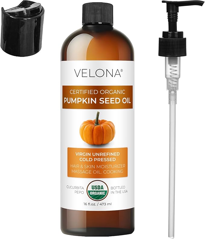 velona Pumpkin Seed Oil USDA Certified Organic - 16 Fl Oz | 100% Pure and Natural Carrier Oil | Unrefined, Cold Pressed | Cooking, Face, Hair, Body & Skin Care | Use Today - Enjoy Result-FemmiqueWomen