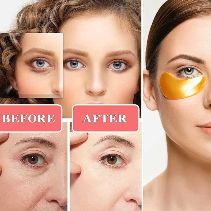 30 Pairs 24K Gold Under Eye Patches,Crystal Collagen Under Eye Mask,Puffy Eyes and Dark Circles Treatments,Moisturising&Hydrating Under Eye Patch Pads for Reducing Fine Lines Eye Bags(Gold)-FemmiqueWomen