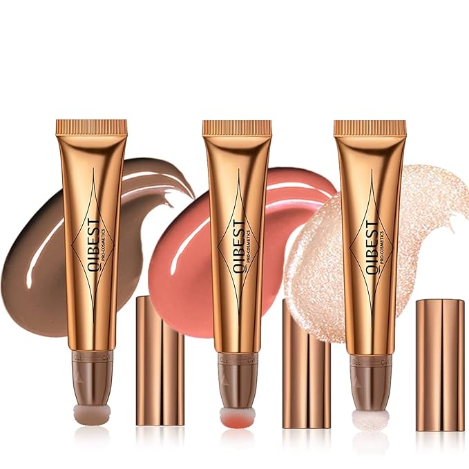 3Pcs Contour Beauty Wand,Liquid Face Concealer Contouring with Cushion Applicator,Liquid Blush Shading Bronzer Stick Natural Matte Finish, Lightweight Blendable Super Silky Cream Contour Stick Makeup-FemmiqueWomen