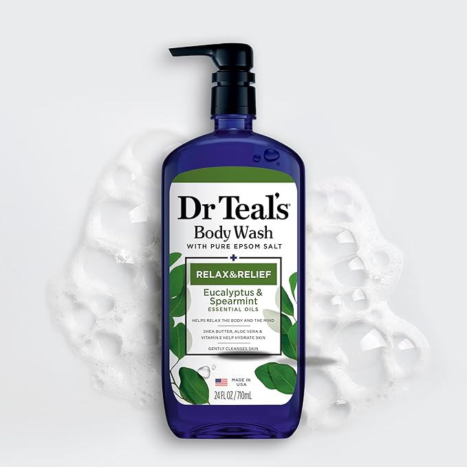 Dr Teal's Body Wash with Pure Epsom Salt, Relax & Relief with Eucalyptus & Spearmint, 24 fl oz (Pack of 4) (Packaging May Vary)-FemmiqueWomen