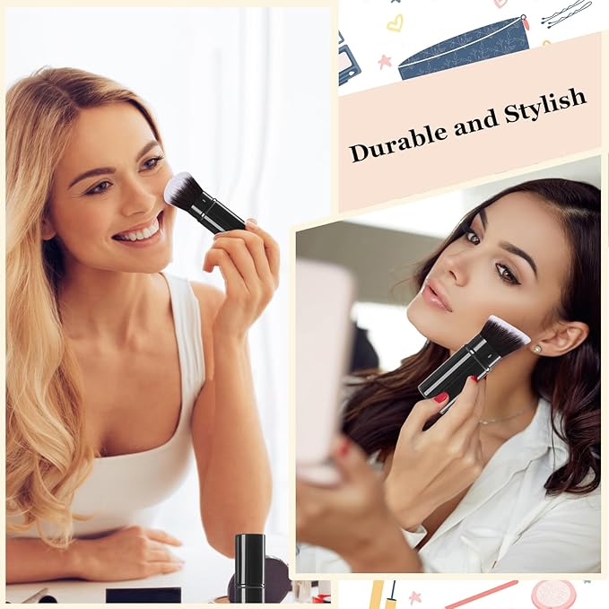 Makeup Brush 2 Pack, Retractable Travel Kabuki Powder Makeup Brush, Foundation Face Blush Brushes for Blending Liquid, Blush, Bronzer, Buffing, Sunscreen,Flawless Cosmetics-FemmiqueWomen