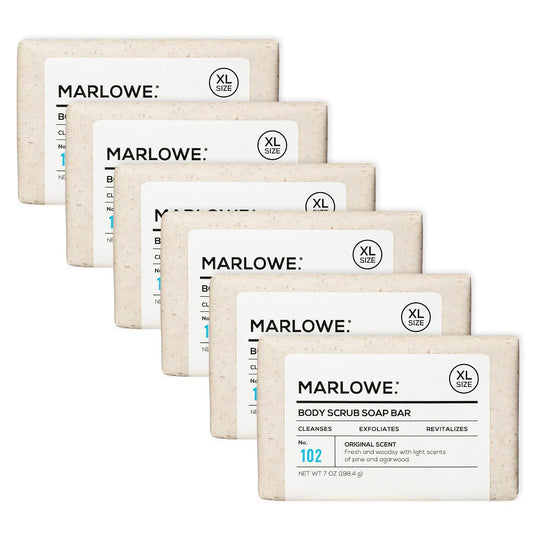 MARLOWE. No. 102 Body Scrub Soap 7 oz (6 Bars) Exfoliating Soap Bar with Shea Butter, Olive Oil & Green Tea, Cleanses & Smooths, Sage & Fir Scent-FemmiqueWomen