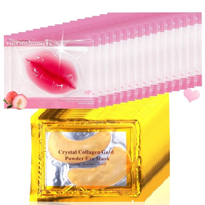 30 Pairs Lip Masks & 24K Gold Gel Eye Masks, Under Eye Collagen Patches and Crystal Gel Lip Masks Collagen Under Eye Mask for Dark Circles Puffiness and Wrinkles-FemmiqueWomen