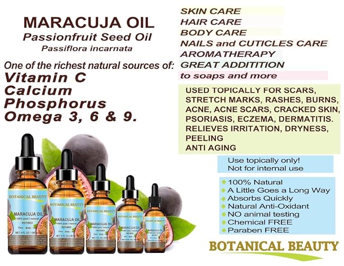 MARACUJA OIL 100% Pure Natural Cold Pressed Undiluted for Face, Skin, Hair, Body, Lip, Nails 0.5 Fl.oz.- 15 ml Rich in Vitamin C-FemmiqueWomen