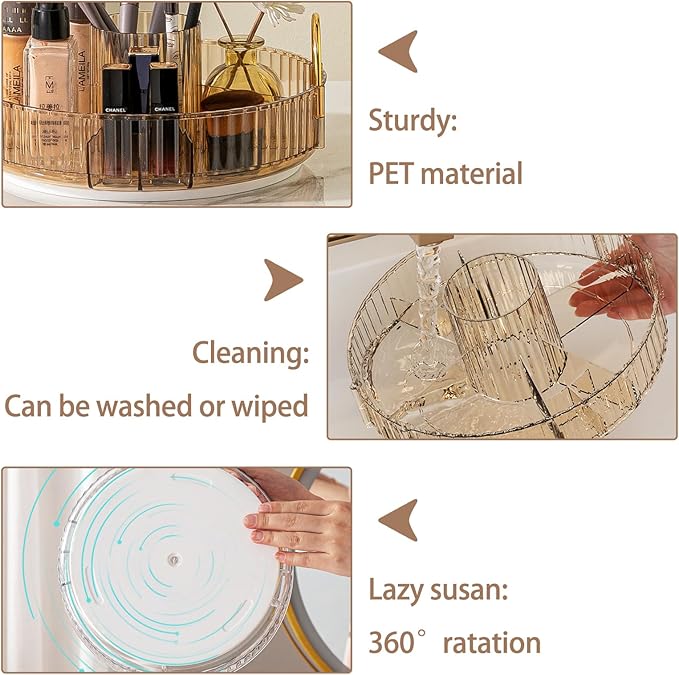 Rotating Makeup Organizer for Vanity, High-Capacity Skincare Clear Make Up Storage Perfume Organizers Cosmetic Dresser Organizer Countertop 360 Spinning (Gold, New-3 Tier)-FemmiqueWomen