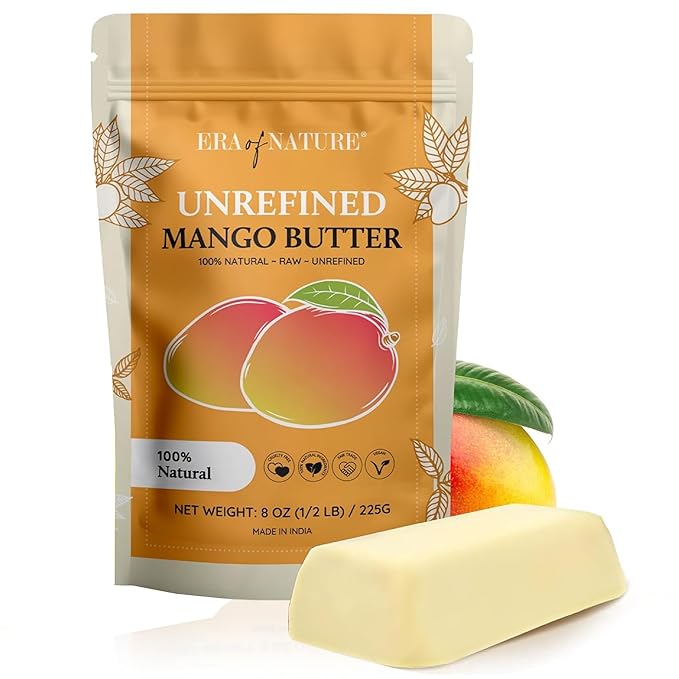 era of nature Organic Unrefined Raw Mango Body Butter Block 8oz - Moisturizing Mango Seed Raw Butter Bar for Skin & Hair, DIY Lip Balm Base, Cream, Soap & Lotion Making Supplies Kit, Personal Skincare-FemmiqueWomen