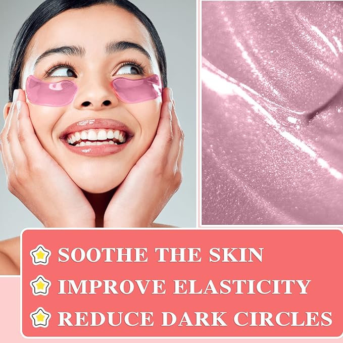 30 Pairs 24K Pink Under Eye Patches,Crystal Collagen Under Eye Mask,Puffy Eyes and Dark Circles Treatments,Moisturising&Hydrating Under Eye Patch Pads for Reducing Fine Lines Eye Bags(Pink)-FemmiqueWomen