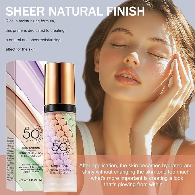 3 In 1Primer for Face Before Makeup,Sunscreen Isolation Cream, SPF 50, One Step Color Corrector Face Primer, Blurs Imperfections Oil Control & Moisturizing Skin Tone Correcting,Radiance Skin-FemmiqueWomen