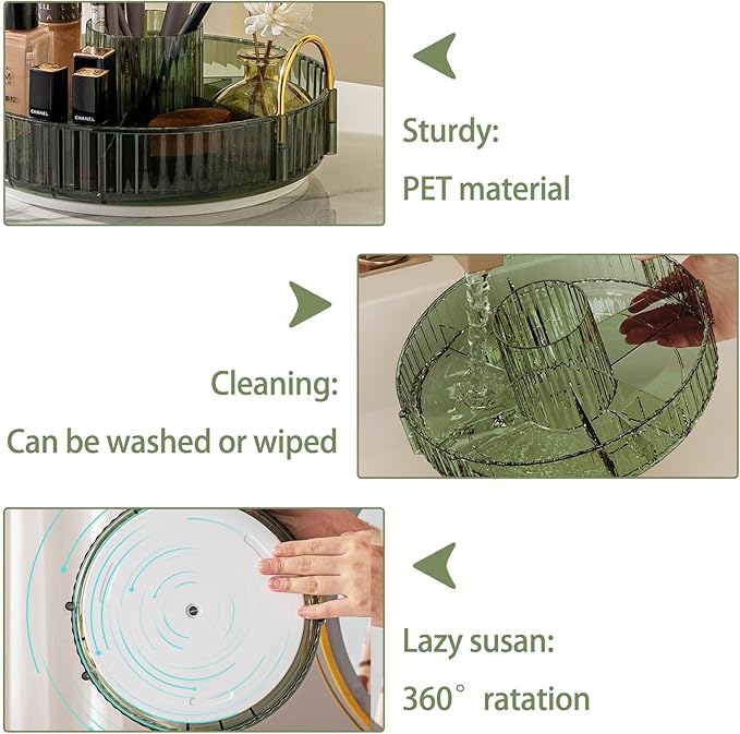 Rotating Makeup Organizer for Vanity, High-Capacity Skincare Clear Make Up Storage Perfume Organizers Cosmetic Dresser Organizer Countertop 360 Spinning (Green, New-3 Tier)-FemmiqueWomen