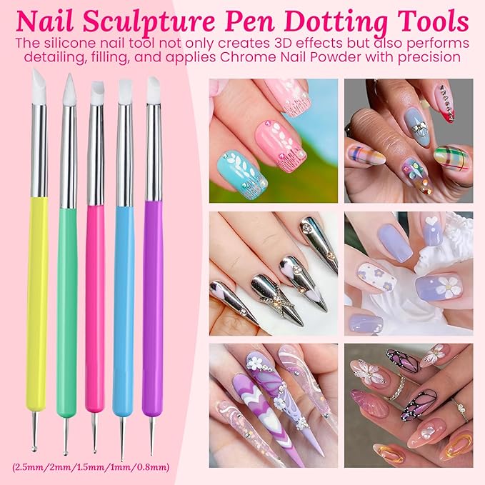 39 PCS Nail Art Brushes Set,Nail Art 3D Sculpting Pen Dotting Tools,Ombre Silicone Brush,Liner Brushes,Acrylic Brushes,Nail Art Palette with Gel Mixing Rod,Nail Design Kit for Home Diy & Salon-FemmiqueWomen