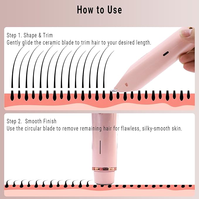 2-in-1 Bikini Trimmer for Women, Bikini Shaver with Dual Heads, Painless Body and Facial Hair Removal, Rechargeable Cordless Electric Razors for Face Chin Pubic Underarm Legs, IPX7 Waterproof, Pink-FemmiqueWomen