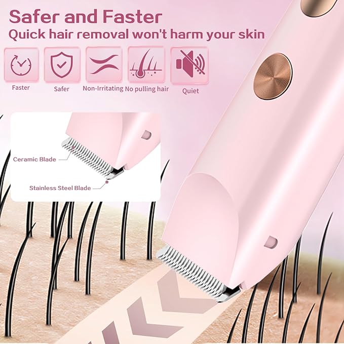 2 in 1 Bikini Trimmer for Women, Dual Head Electric Shaver with LED Display for Body Pubic Hair, IPX7 Waterproof Rechargeable Womens Electric Razor for Armpit Leg Body Facial-FemmiqueWomen