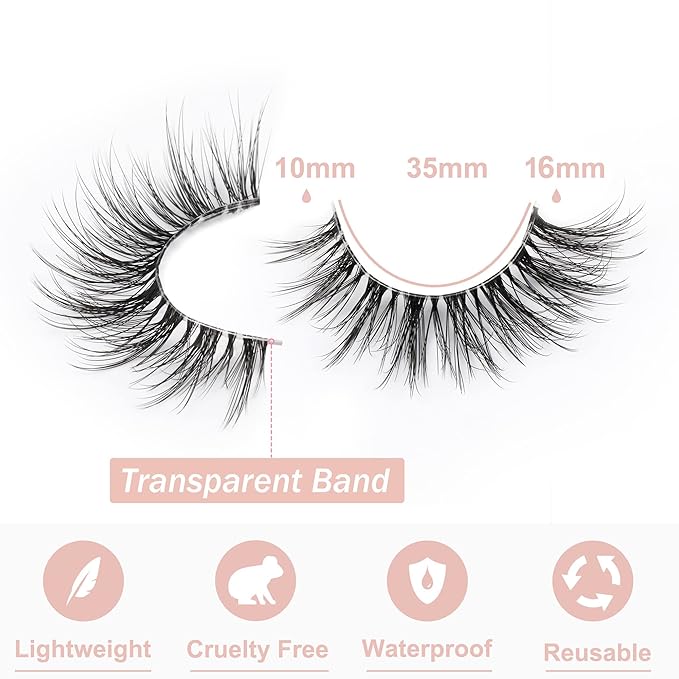 False Eyelashes with Clear Band Faux Mink Lashes Natural Look 3D Volume Wispy Fake Lashes Pack by Kiromiro 7 Pairs-FemmiqueWomen