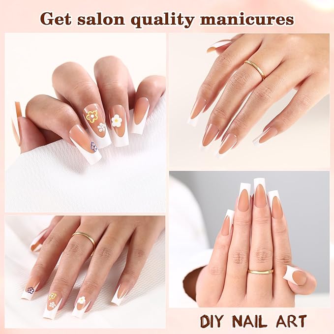 Long French Tip Press on Nails, 150pcs Square Deep Brown French Gel Nail Tips 15Sizes, Pre-lasting Soak Off Acrylic Fake Nails, No Need to File False Nail Tips Extension for Women Nails