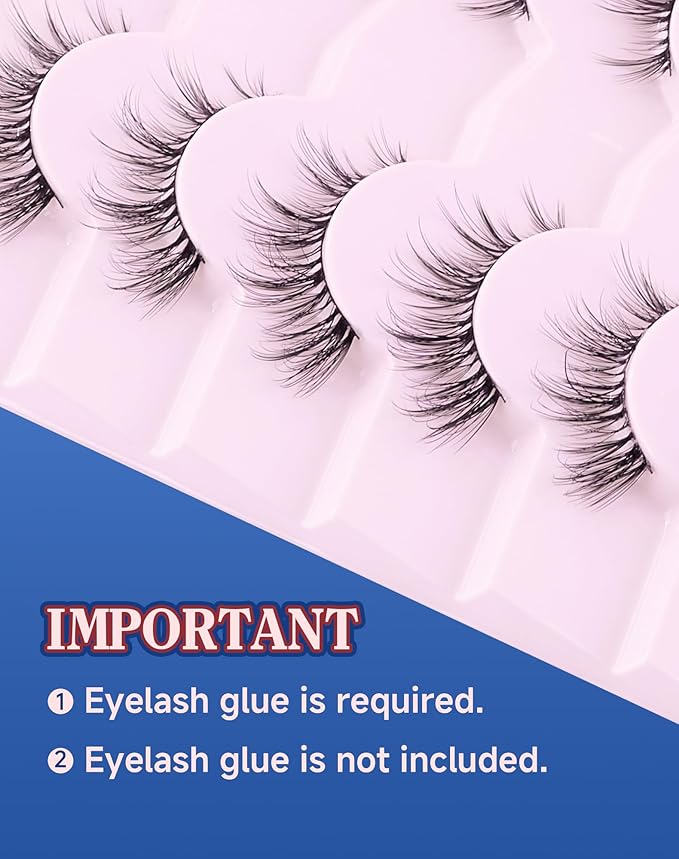 Natural Cat Eye Lashes Strip False Eyelashes Natural Look Flared Manga Spiky Eyelash 7 Pairs 13MM D293-FemmiqueWomen