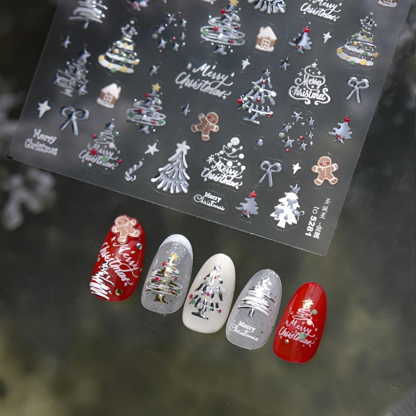 2 Sheets Christmas Nail Art Stickers 5D Embossed Nail Decals Silver Gold Star Bow Gingerbread Man Christmas Tree Nail Stickers Christmas Nail Supplies for Women Girls DIY Manicure Decorations-FemmiqueWomen