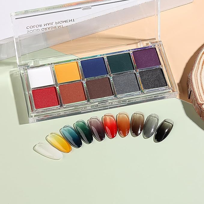 10 Colors Solid Fluorescent Neon Pigment Powder Set Gradient Iridescent Aurora Mermaid Pearl Glitter Dust Kit for Home Salon Nail Art Designs-FemmiqueWomen