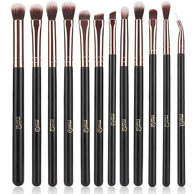 MSQ Eyeshadow Brushes 12pcs Eye Make Up Brush Set with Bag (PU Leather Pouch) Soft Synthetic Hairs for Eyeshadow, Eyebrow, Eyeliner, Blending, Best Gifts - Rose Gold-FemmiqueWomen