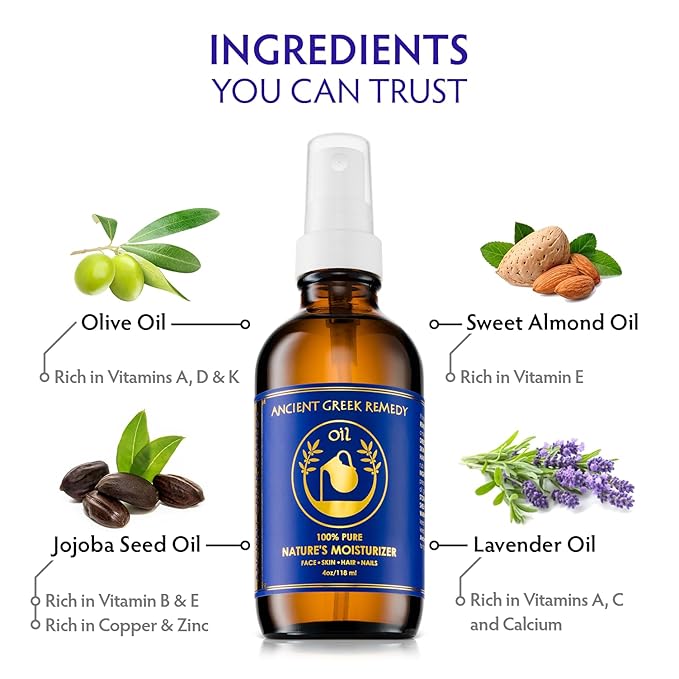 Ancient Greek Remedy After Shower Body Oil for Women - Organic Face Oil & Body Moisturizer for Dry Skin with Sweet Almond, Jojoba, Olive, Lavender and Vitamin E Oil - Natural Clean Skincare, 4 oz-FemmiqueWomen