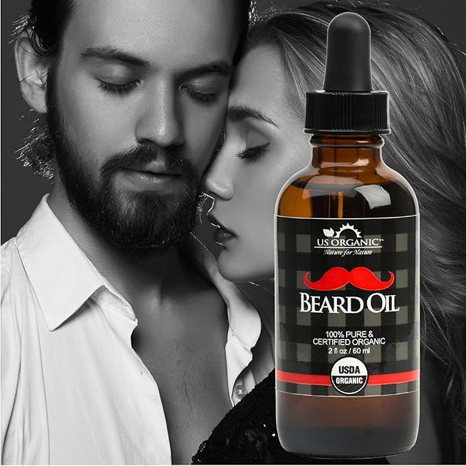 US Organic Beard Oil, 100% Pure, USDA Certified, Softens, shine, moisturizes, Amber Glass Bottle with Eye Dropper, 2 Ounce-FemmiqueWomen