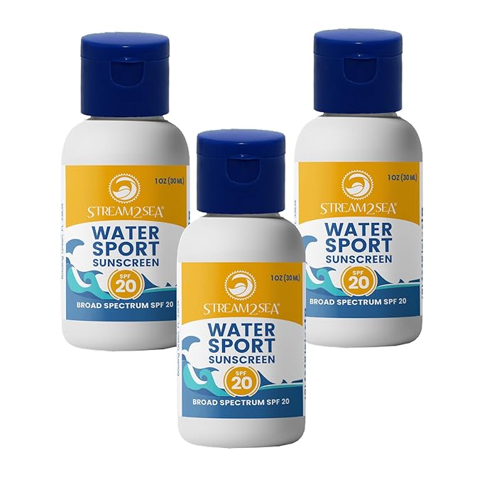 STREAM 2 SEA SPF 20 Mineral Sunscreen Biodegradable and Reef Safe, 1 Fl oz Pack of 3 Travel Size Paraben Free Non Greasy, Moisturizing Mineral Sunscreen For Face, Body Protection Against UVA and UVB-FemmiqueWomen