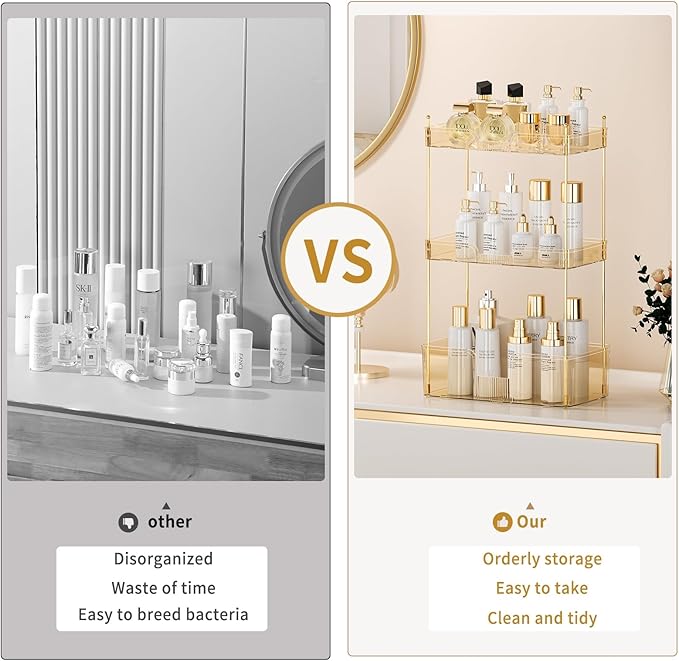 3 Tier Bathroom Countertop Organizer, Makeup Skin Care Organizer, Perfume Tray Vanity Countertop Organizer for Bathroom Countertops-FemmiqueWomen