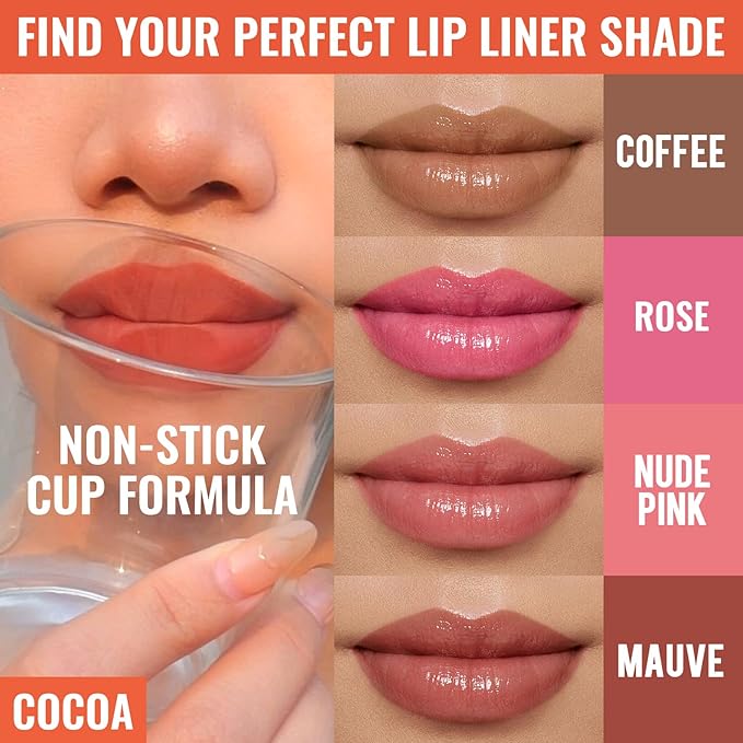 2pcs Lip Stain Peel Off - Lip Liner Stain Long Lasting Waterproof,2-in-1 Lip Liner with Tweezer Nude Matte,Non-Stick Cup,Highly Pigmented，Natural Finish,Stay On All Day,Perfect for Gift (Cocoa+Coffee)-FemmiqueWomen