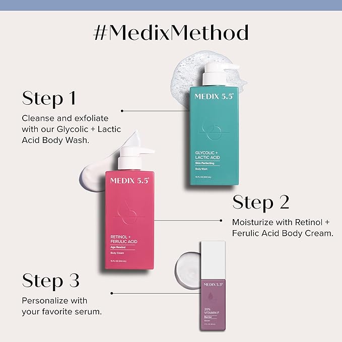 Medix 5.5 Retinol Body Lotion Firming Moisturizer | Crepey Skincare Treatment | Retinol Body Cream | Anti Aging Firming Cream For Women Targets Look Of Crepe Skin, Wrinkles, & Sagging Skin, 15 Fl Oz-FemmiqueWomen