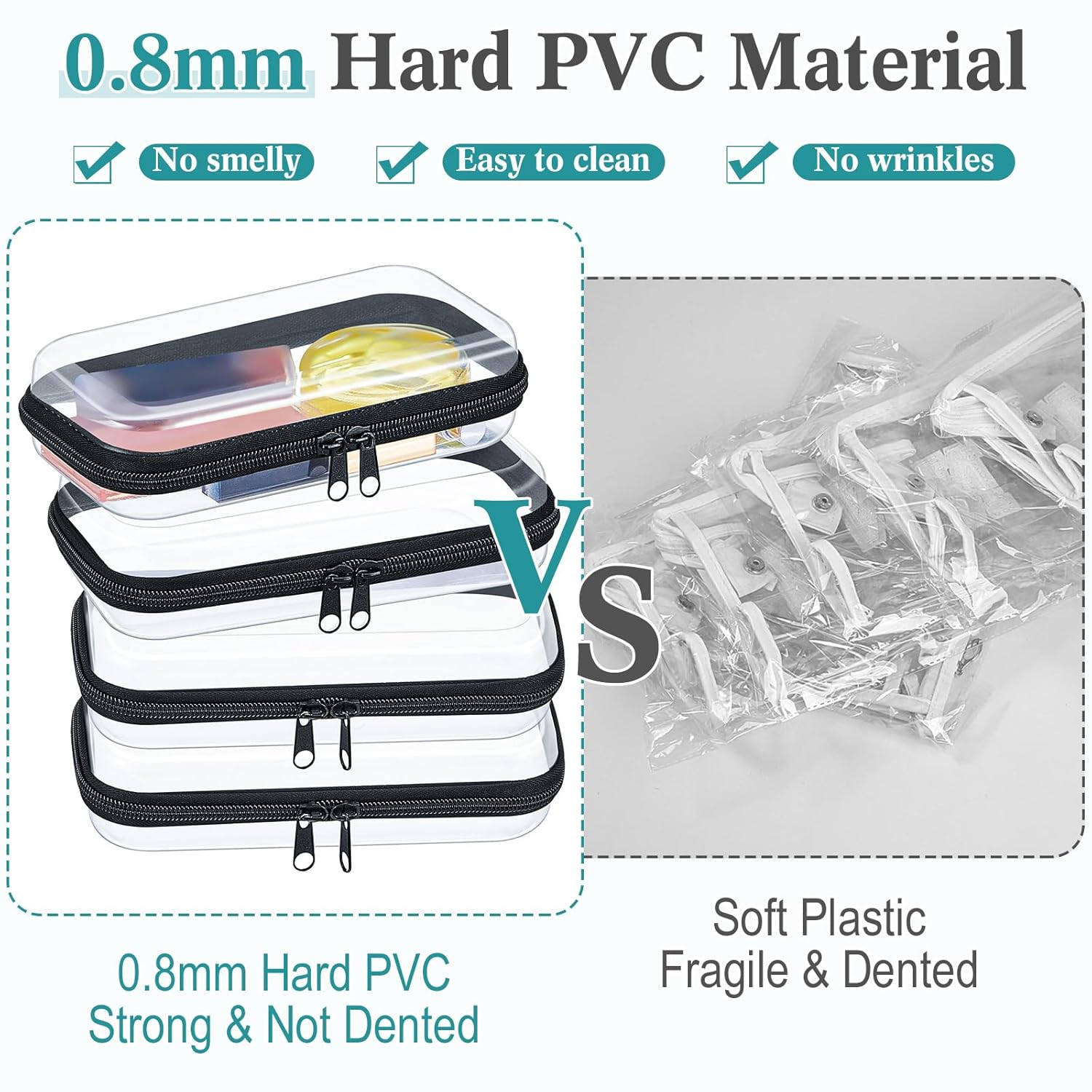 Hoolerry 3 Pcs Clear Hard Zipper Case Plastic Pouch Transparent Hard Case Clear Makeup Bag Portable Travel Organizer Bin for Cosmetics, Building Blocks, Puzzles(Black,S)-FemmiqueWomen