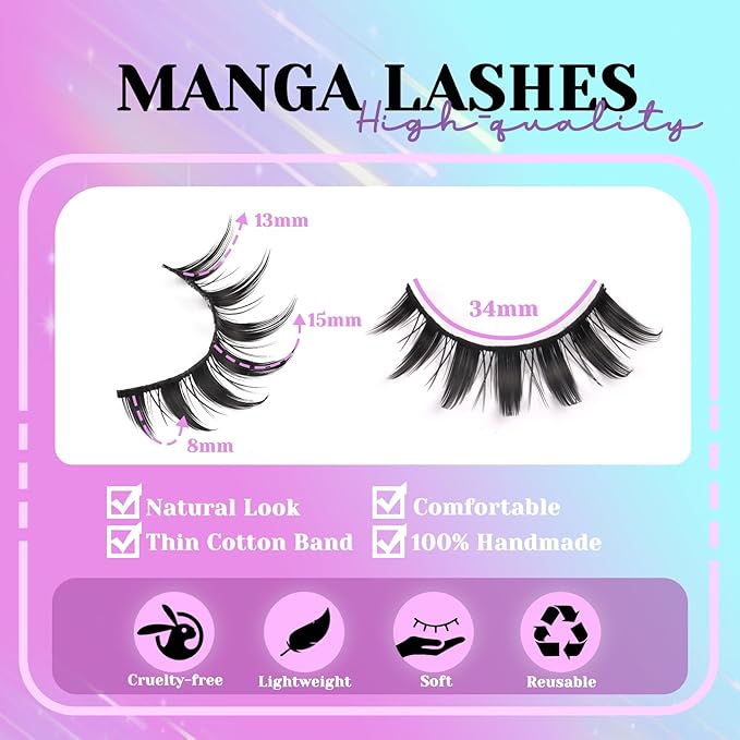 Losha Lashes Spiky Manga Lashes 14 Pairs Anime False Eyelashes 8D Wispy Eye Lashes Kit with Lash Glue and Lash Tweezers Natural Soft Fake Eyelashes (Cutes)-FemmiqueWomen