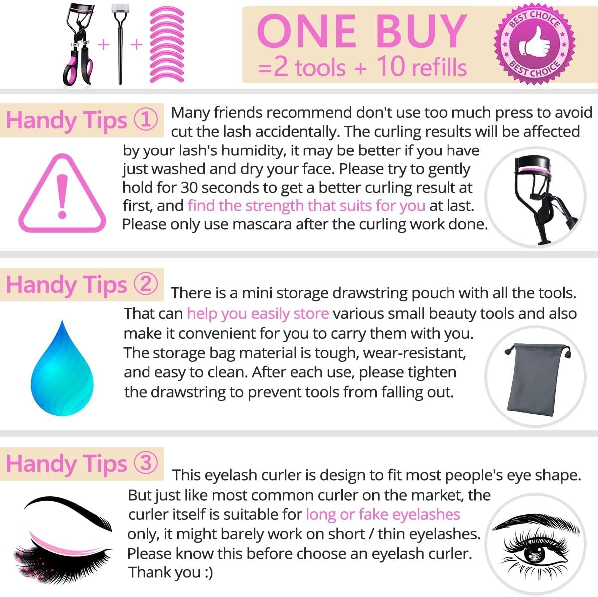 Eyelash Curler with Comb, qiipii Professional Lash Curlers metal Eyelashes Comb Seperator Eyelash Mascara Applicator Tool Kit for Women with 10 Replacement Silicone Refills Pads for Home & Travel Uses-FemmiqueWomen