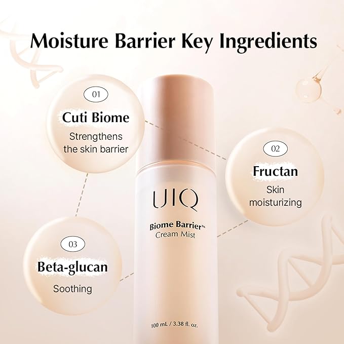 UIQ Biome Barrier Cream Mist - Facial Barrier Mist for Hydration & Skin Barrier Repair, Microbiome-Based Korean Skin Care, 3.38 fl oz-FemmiqueWomen